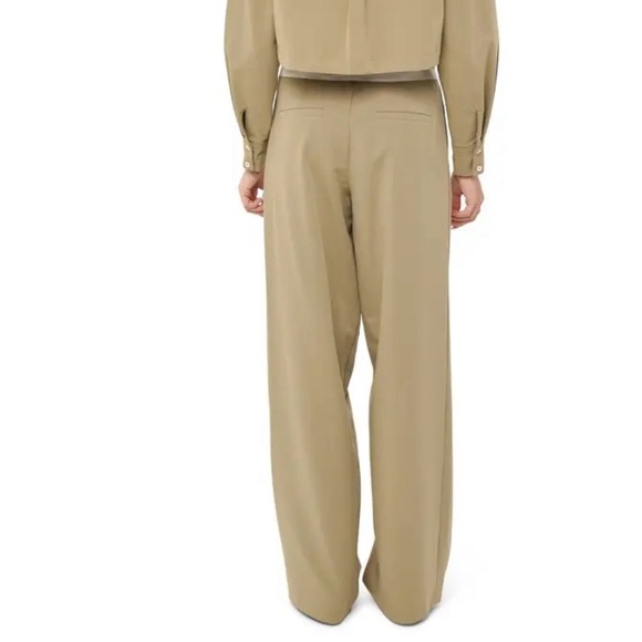 ZARA Pleated Olive/Grey Contrast Waist Lightweight Wide Leg Flowy Pant Trousers - Picture 3 of 6